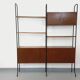 Vintage Italian double modular bookcase in wood and metal
