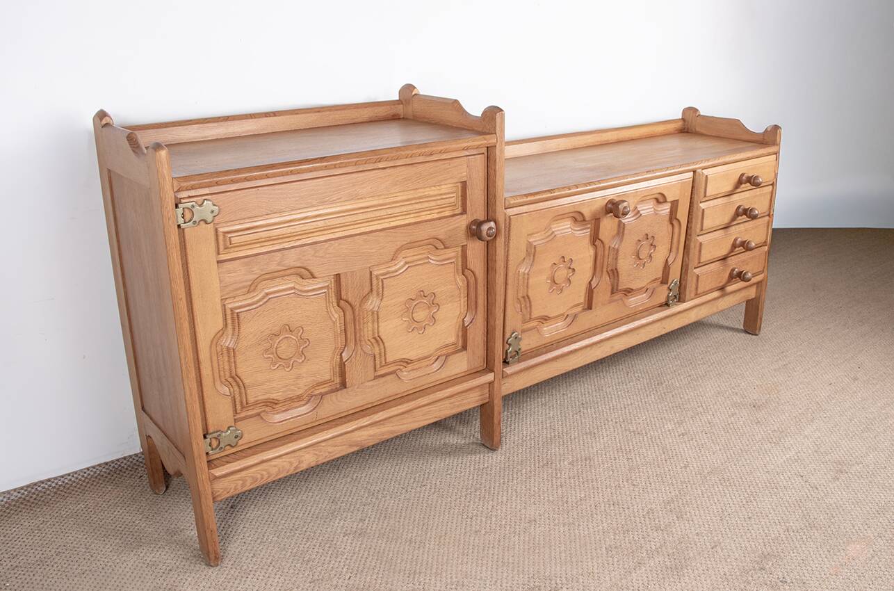 French enfilade in solid oak by Guillerme and Chambron 1960.