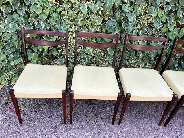 6 Scandinavian chairs with pale yellow skai seats