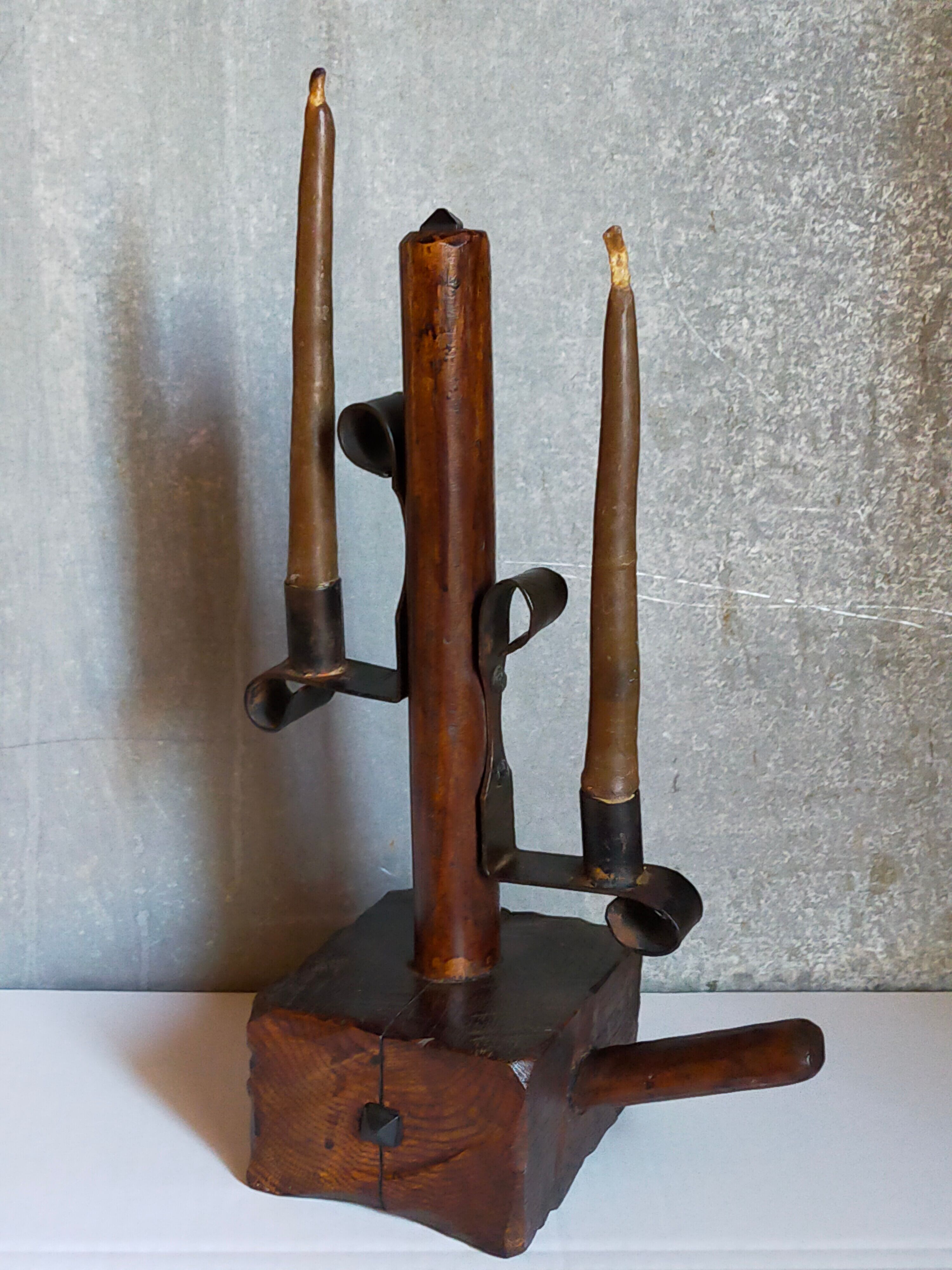 Rustic candle holder Art-popular solid wood and vintage wrought iron