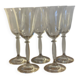 5 large tulip-shaped crystal glasses for wine or water.