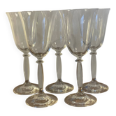 5 large tulip-shaped crystal glasses for wine or water.