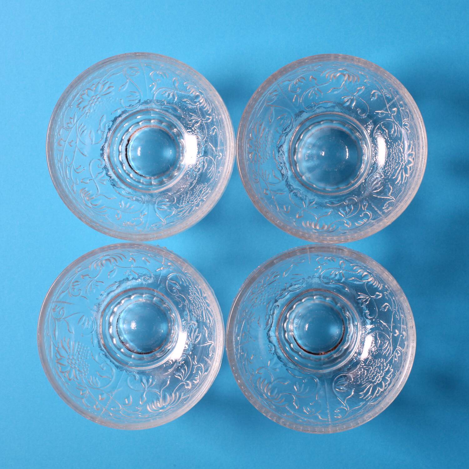 Set of 4 Vintage Pressed Glass Dessert Bowls Cibulak by Pavel Panek / 1977