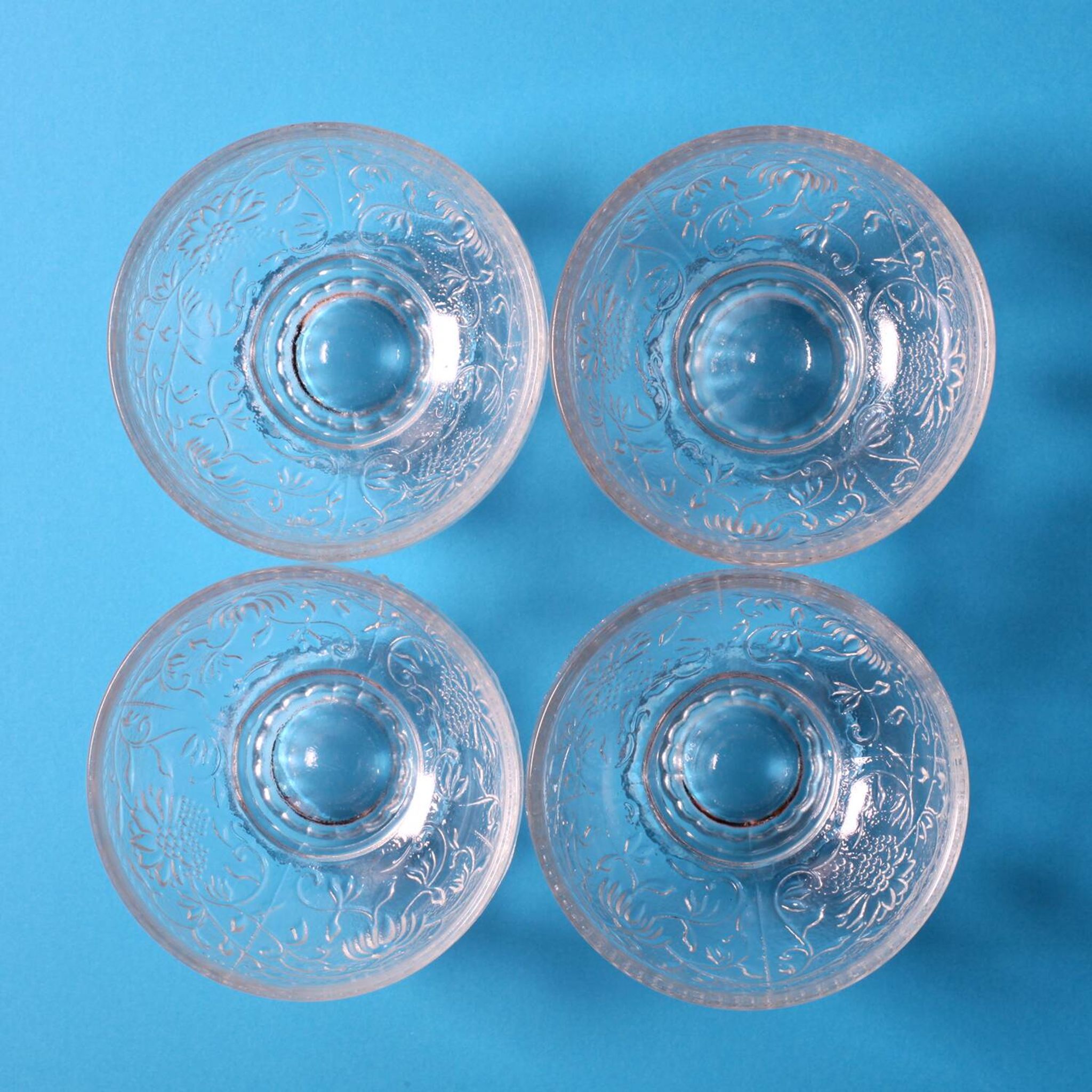 Set of 4 Vintage Pressed Glass Dessert Bowls Cibulak by Pavel Panek / 1977