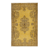 Vintage Handmade Turkish Wool Area Rug Overdyed in Yellow for Modern Interiors