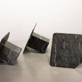 Italian Trio of Black Carrara Marble Side Tables with Oblique Angle, 1970s.