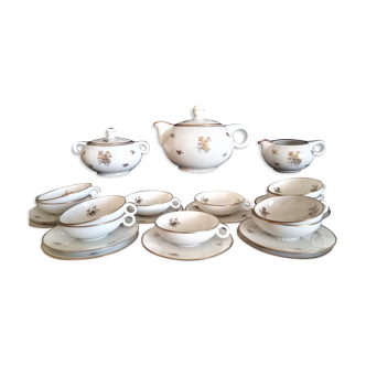 Art Deco coffee service 11 pers in Limoges porcelain A. Vignaud, 1920s