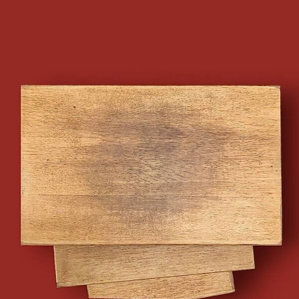 Trio de tables gigognes en bois et fer forgé – style brutaliste – années 60