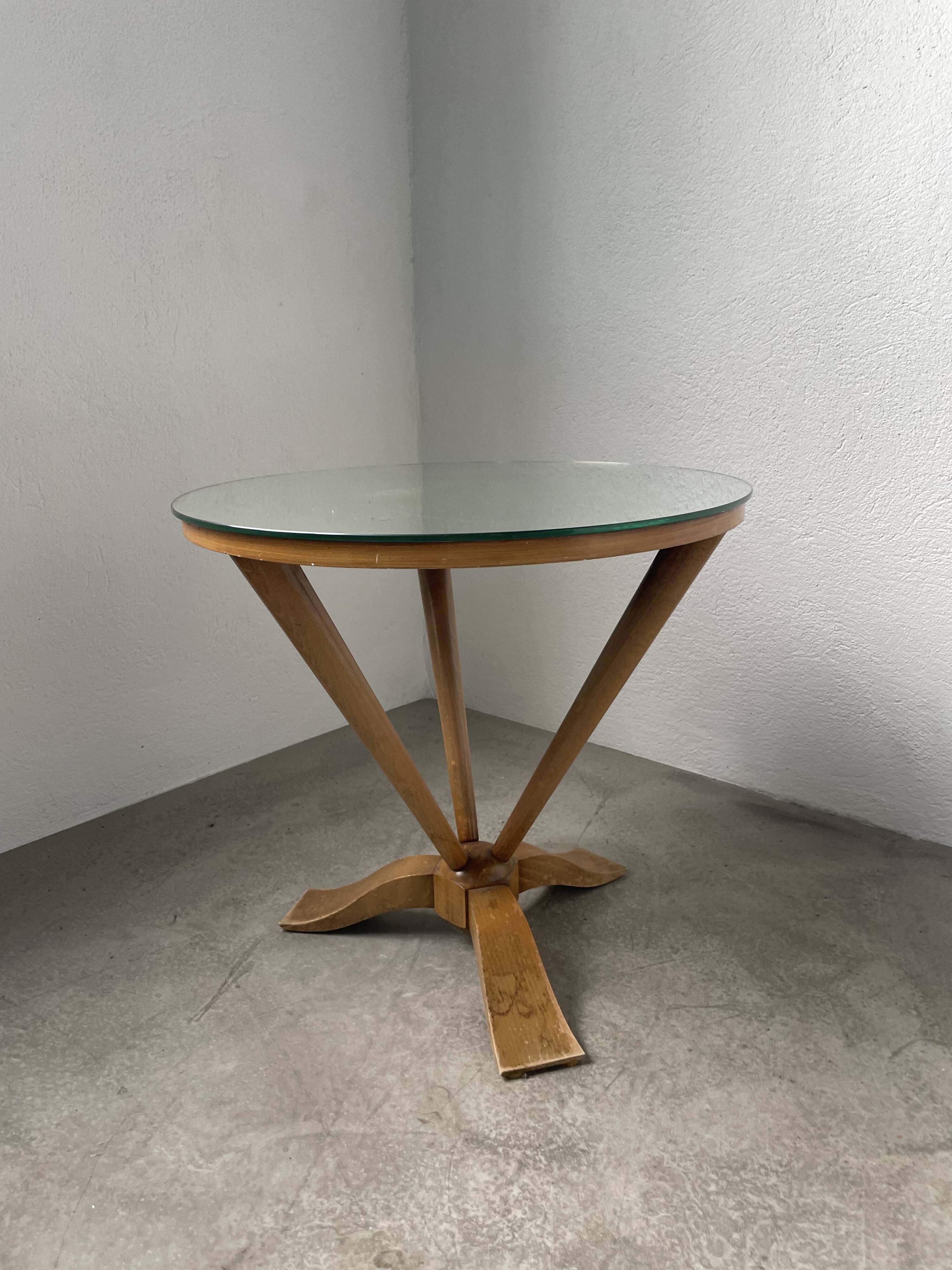 Art deco mirror pedestal table in walnut 1930