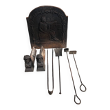 Stylish fireplace set with plate and andirons