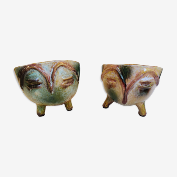 Pair of ceramic pots Accolay anthropomorphic