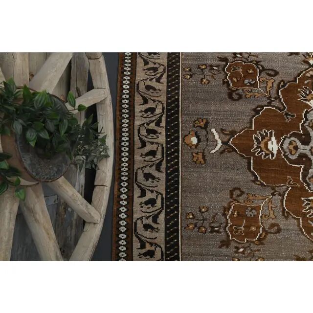 Vintage Turkish Oushak Handmade Wool Cotton Brown Area Rug 193x330