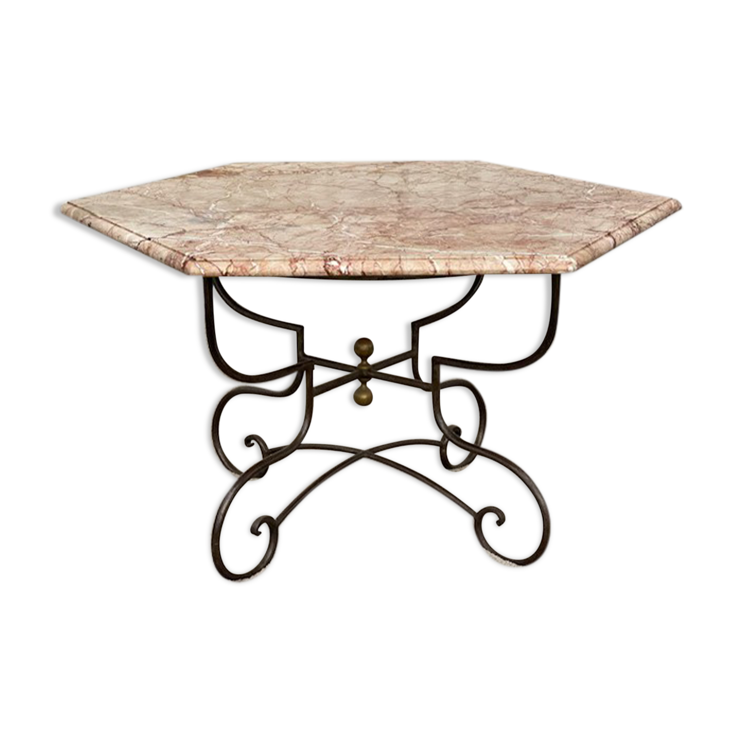 Wrought iron and marble garden table