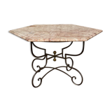 Table de jardin fer forgé et marbre