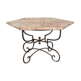 Table de jardin fer forgé et marbre