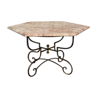 Wrought iron and marble garden table