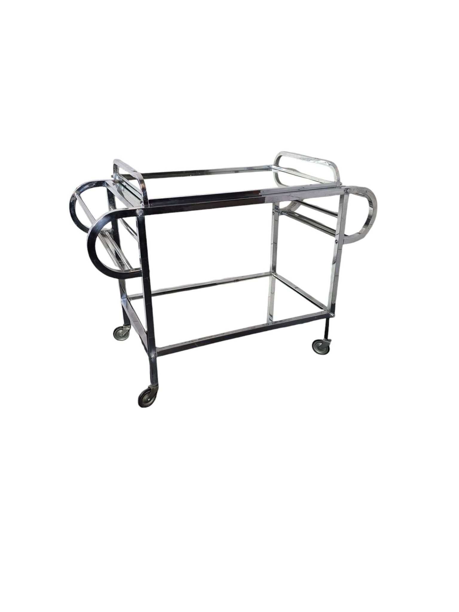 Art Deco trolley on wheels in chromed metal, 1930s