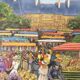 Tableau Huile sur Toile - Paysage marché Breton Signé Chateaugiron