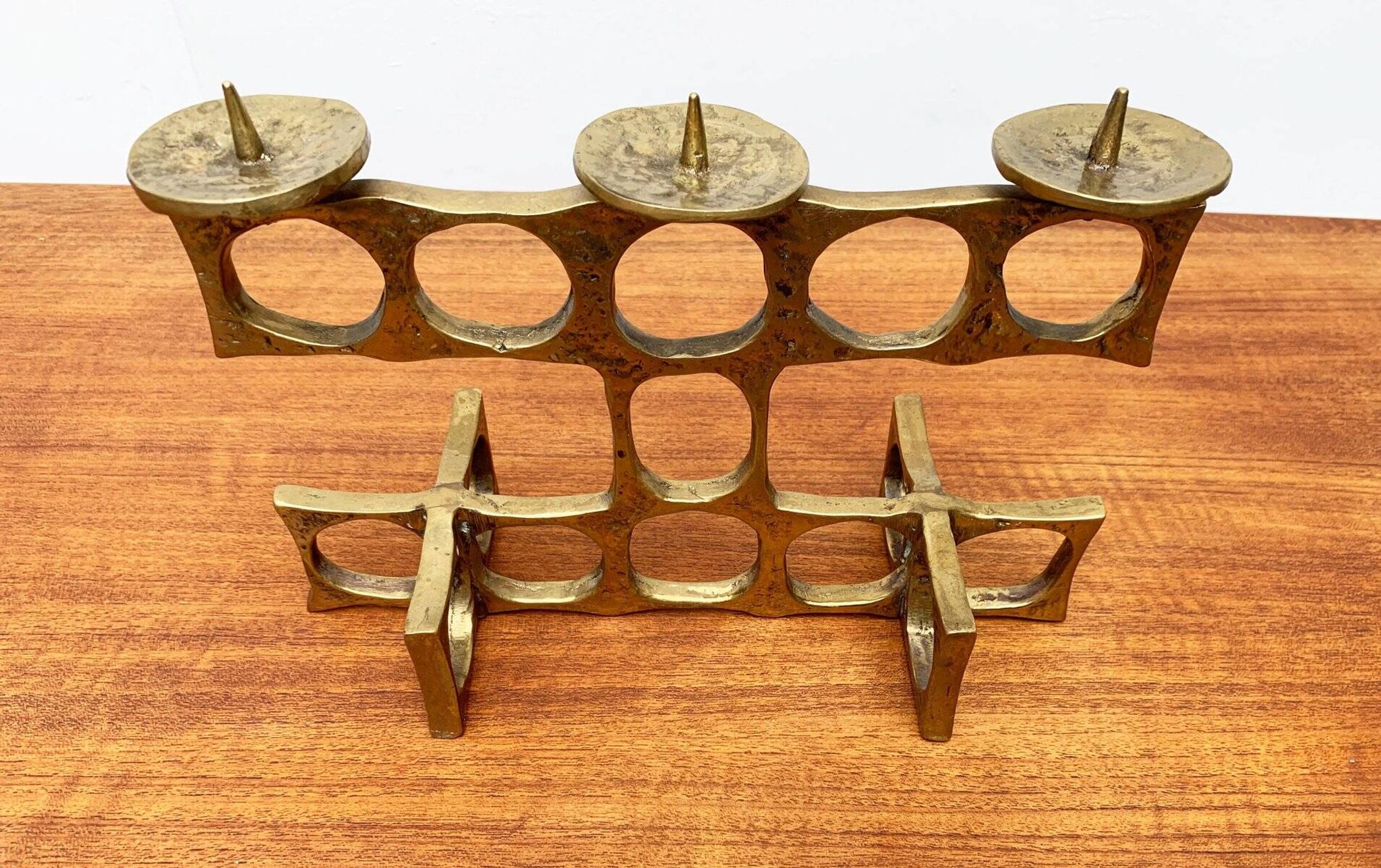 Brutalist metal candlestick from the mid-century by Heinz Goll