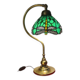 lampe laiton  abat jour verre vitrail orientable  vert .