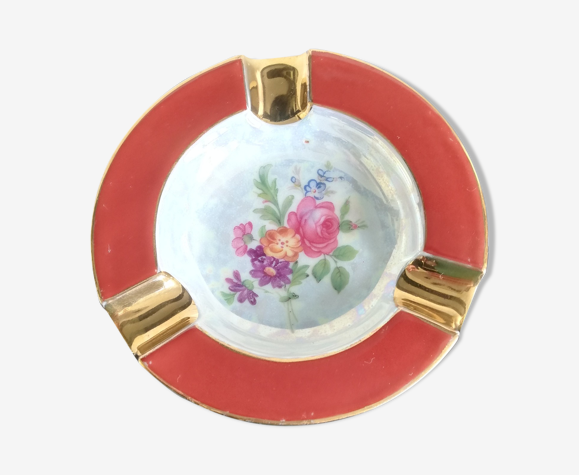 Cendrier en porcelaine LNP doré et rouge