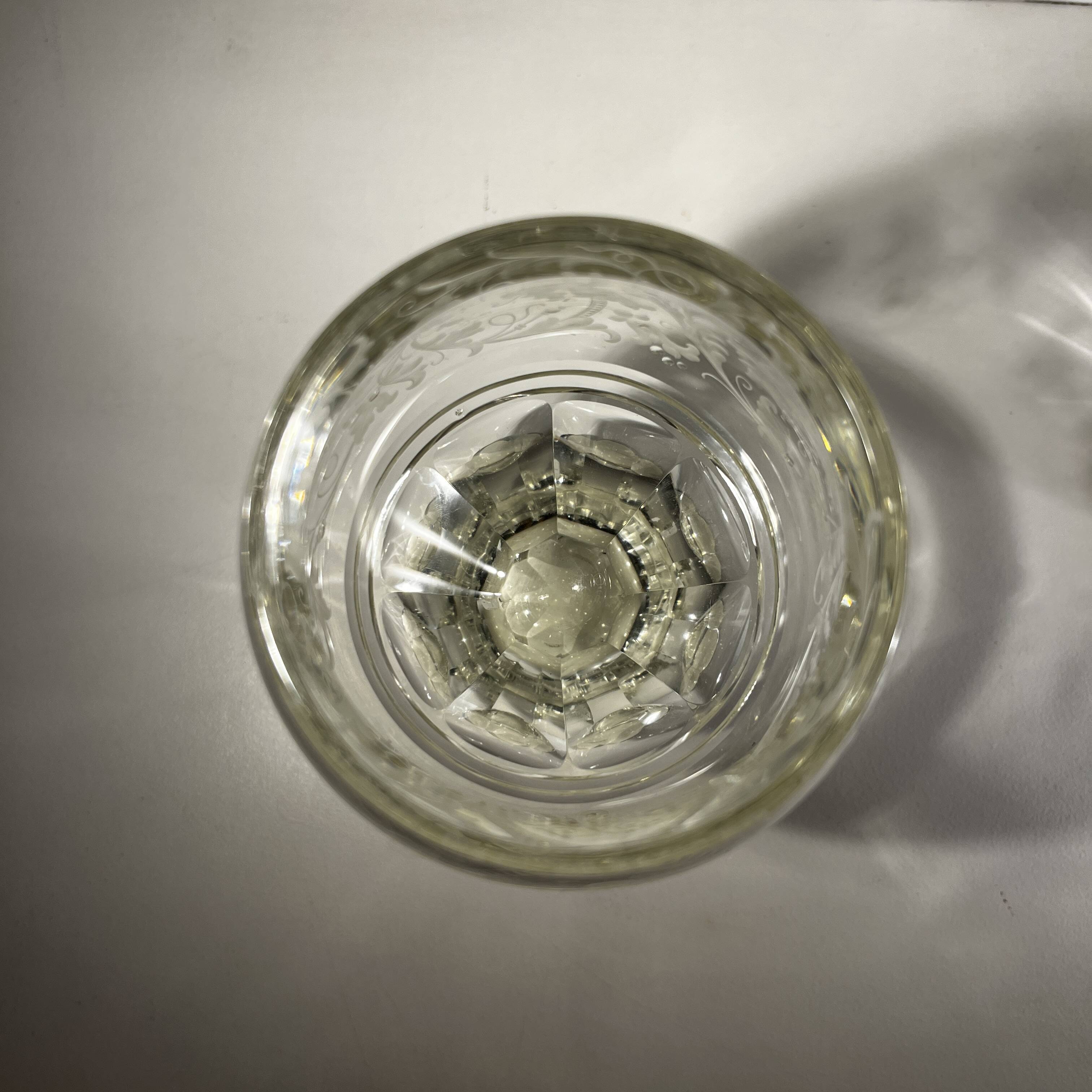 Pair of stemmed glasses in thick crystal, Bohemian, circa 1900