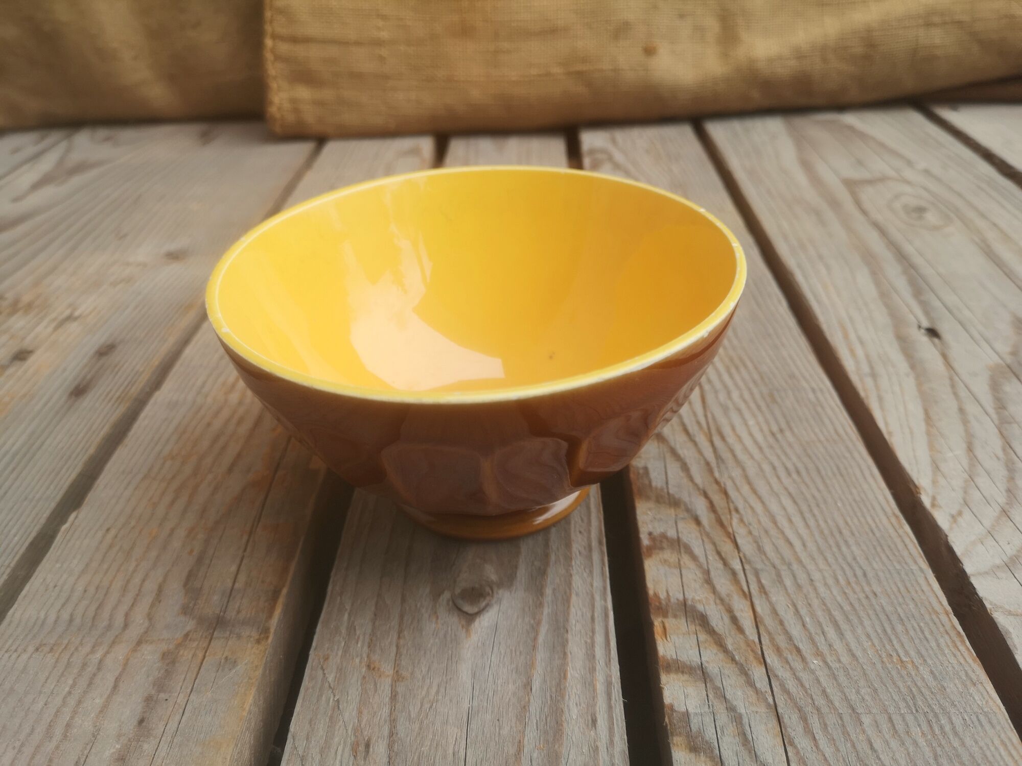Brown and yellow ceramic bowl Digoin Sarreguemines