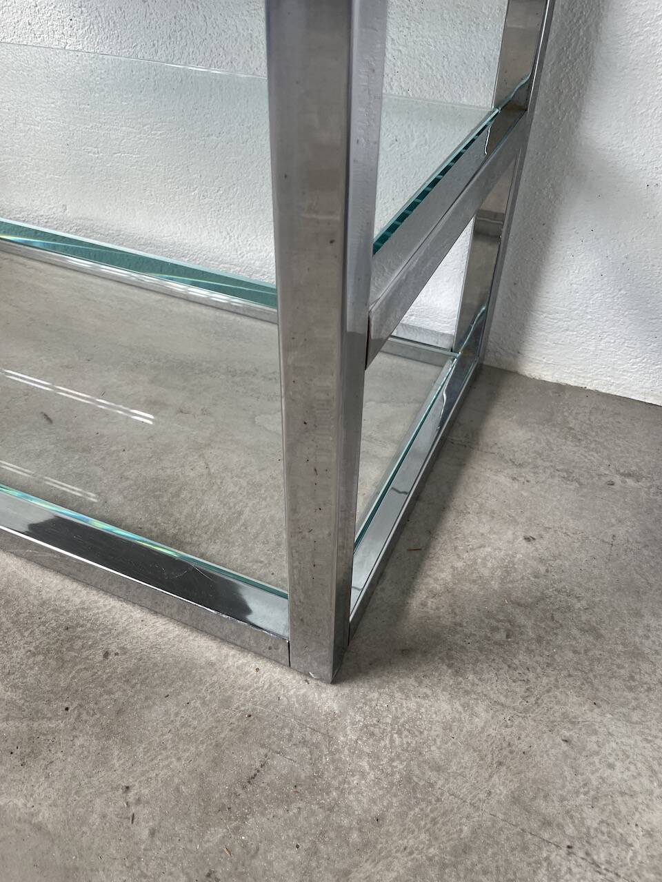 Pair of chrome and glass shelves from the 70s