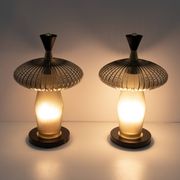 Pair of Mushroom-shaped Table Lamps Murano Glass and Brass