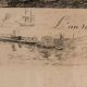 Engraving by René Pinard L'Ermitage in Nantes numbered natural wood frame