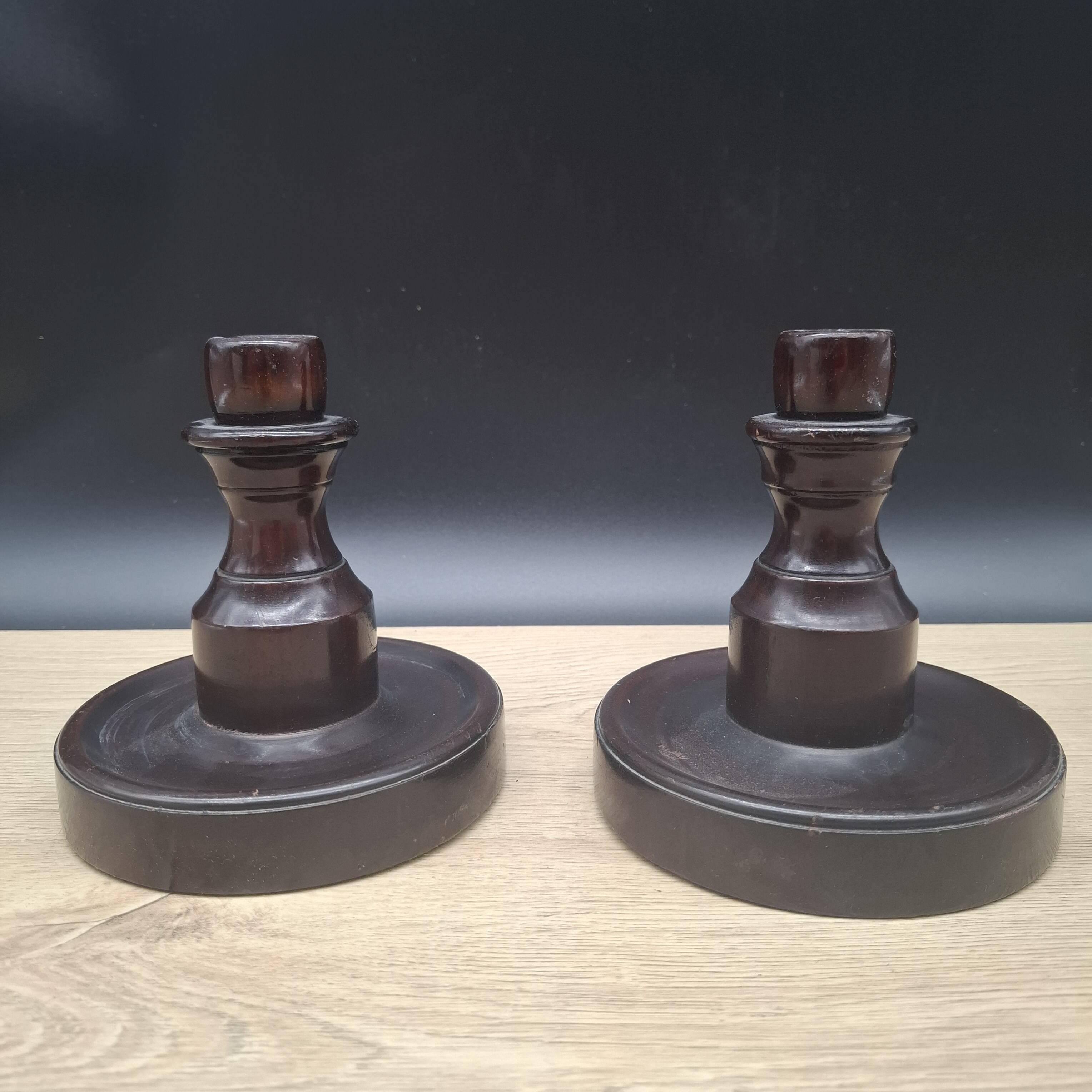 Pair of English turned wooden candlesticks
