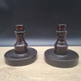 Pair of English turned wooden candlesticks