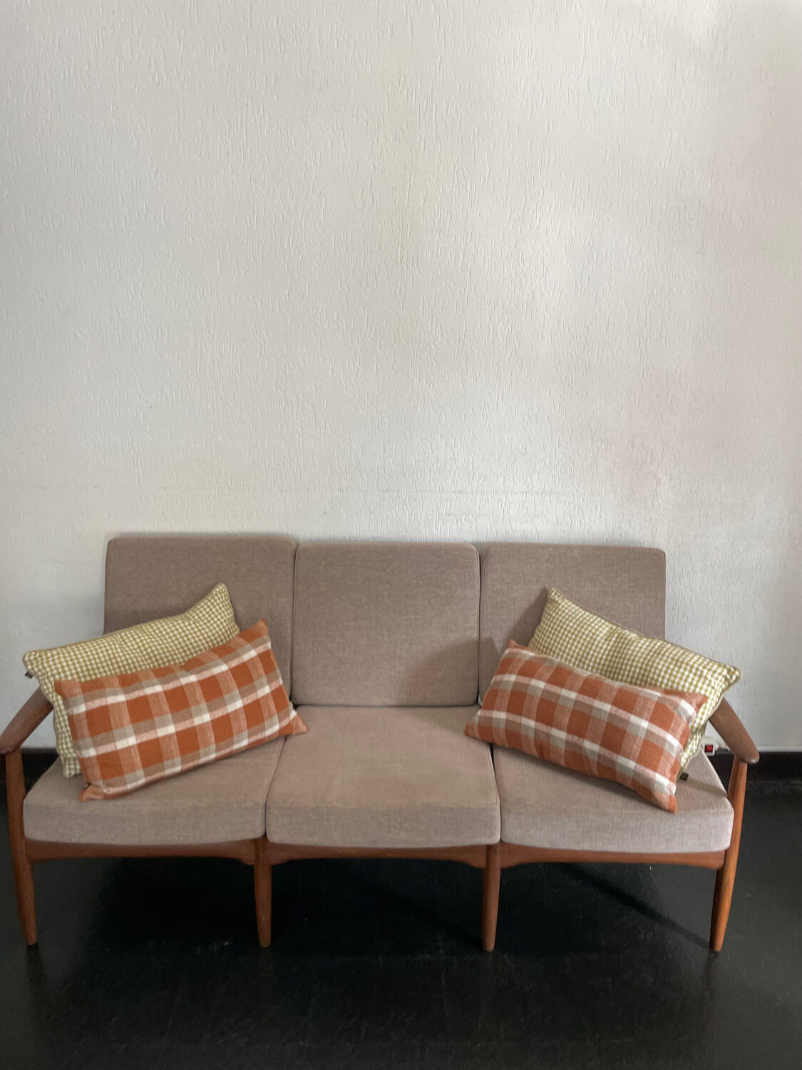 Vintage Scandinavian teak lounge — 3-seater sofa and two armchairs.