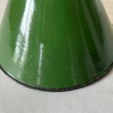 Industrial suspension conical metal green enamelled tole vintage