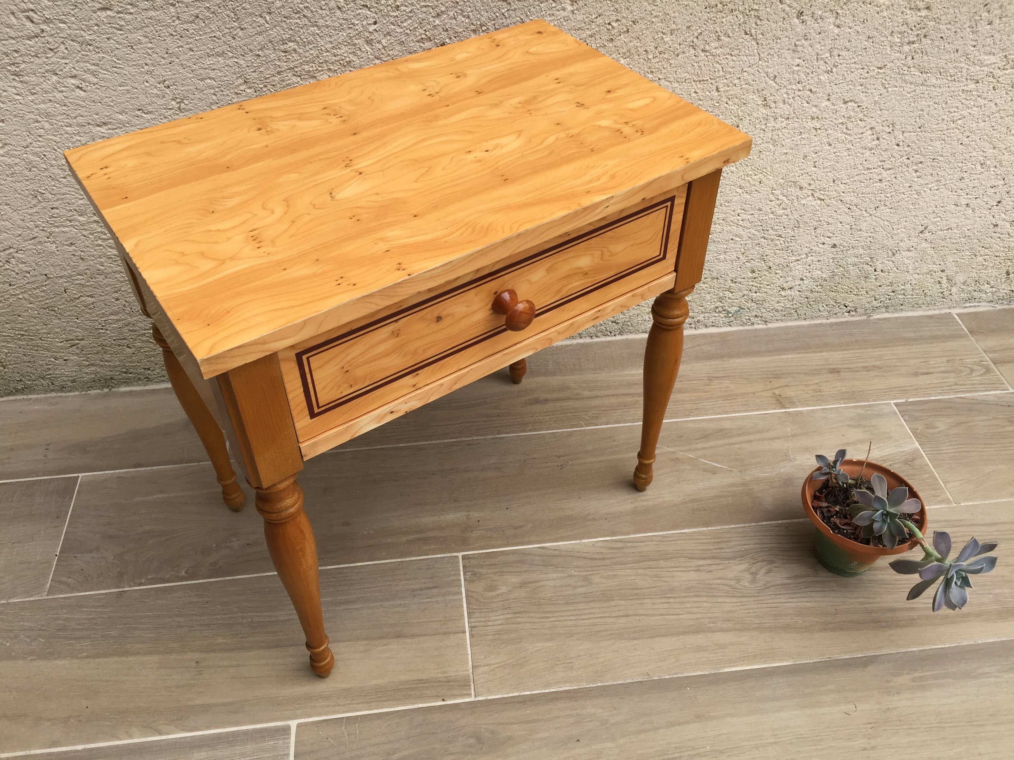 Formica and vintage wood bedside table