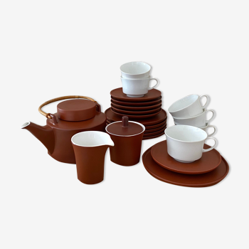 Service à thé terracotta pour 6 personnes, porcelaine vintage, années 60