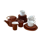Tea service terracotta for 6 persons, vintage porcelain, 60's
