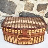 Wicker picnic basket, blue gingham interior