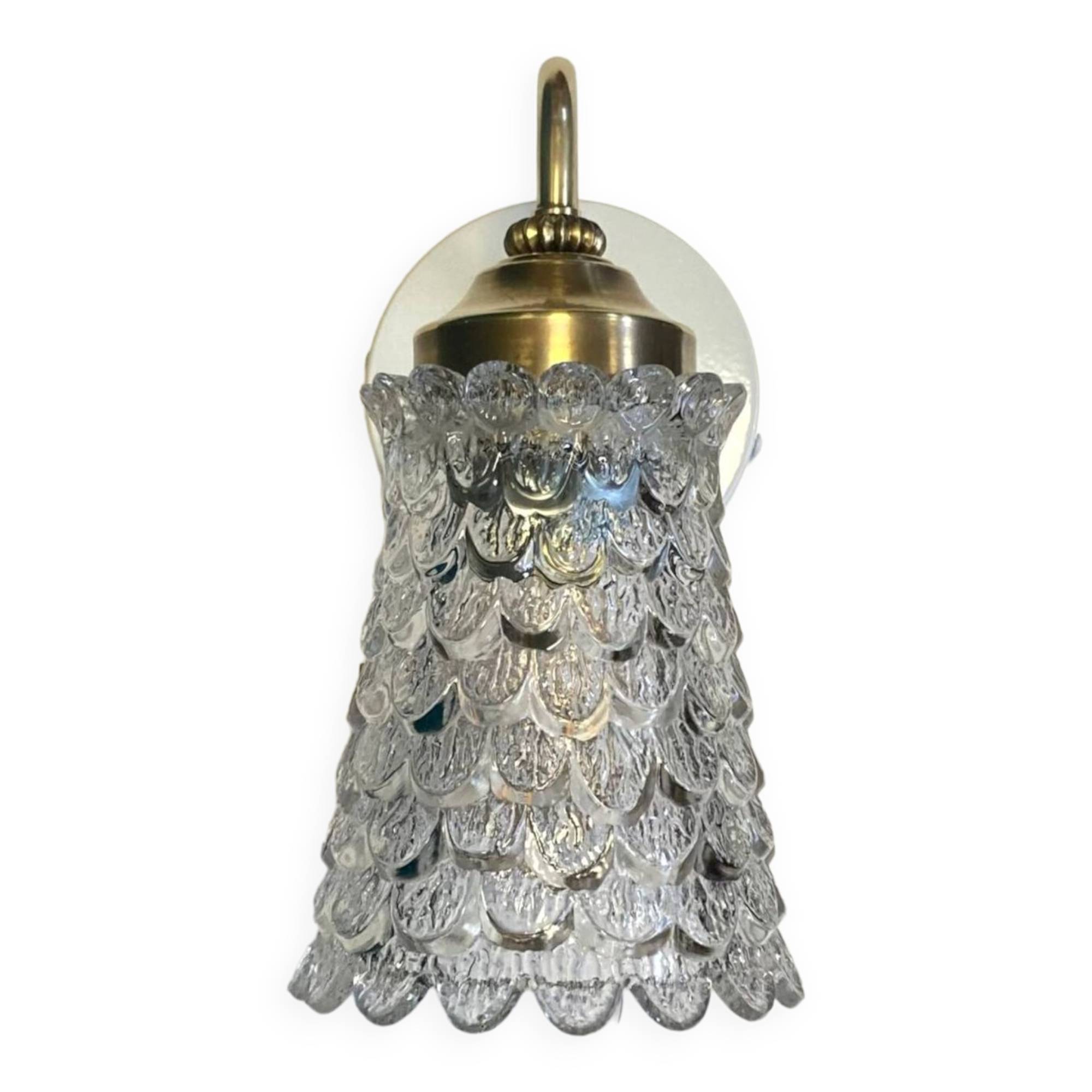 Old brass swan neck wall light and transparent glass tulip vintage decoration