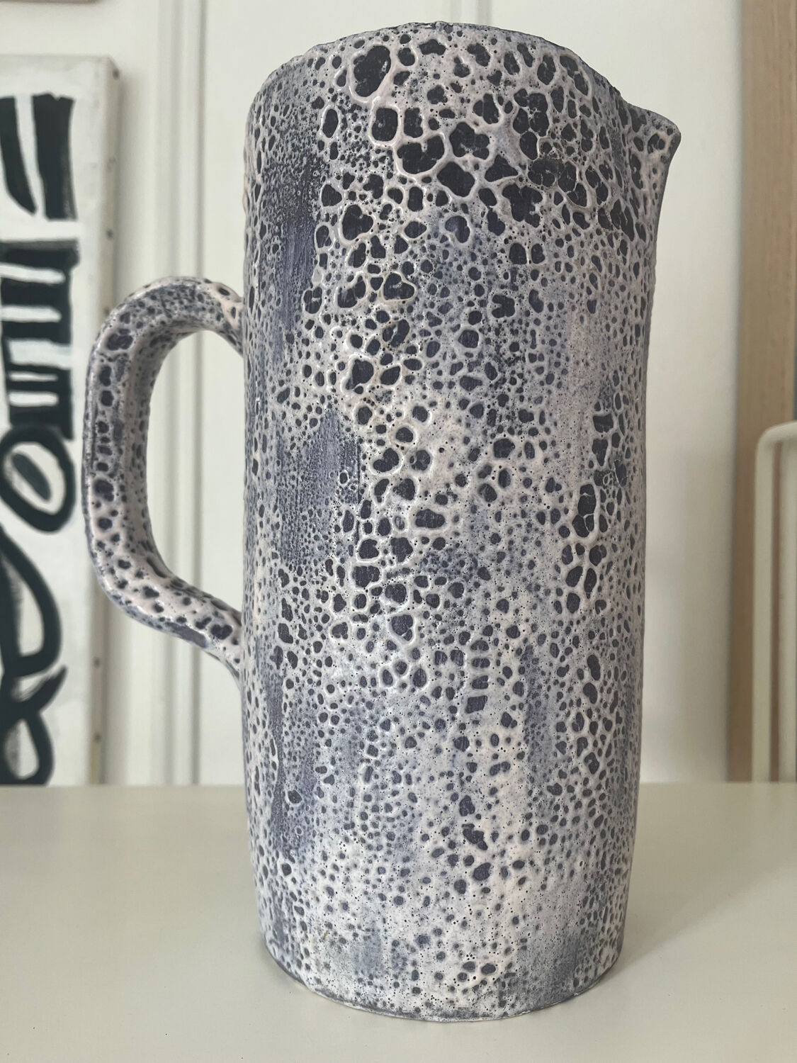 Speckled ceramic jug fat lava