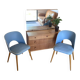 Vintage 1950s Chair Pair – Blue Faux Leather & Compass Legs (Guaric Style)