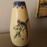 Signed art deco vase, bird of paradise décor