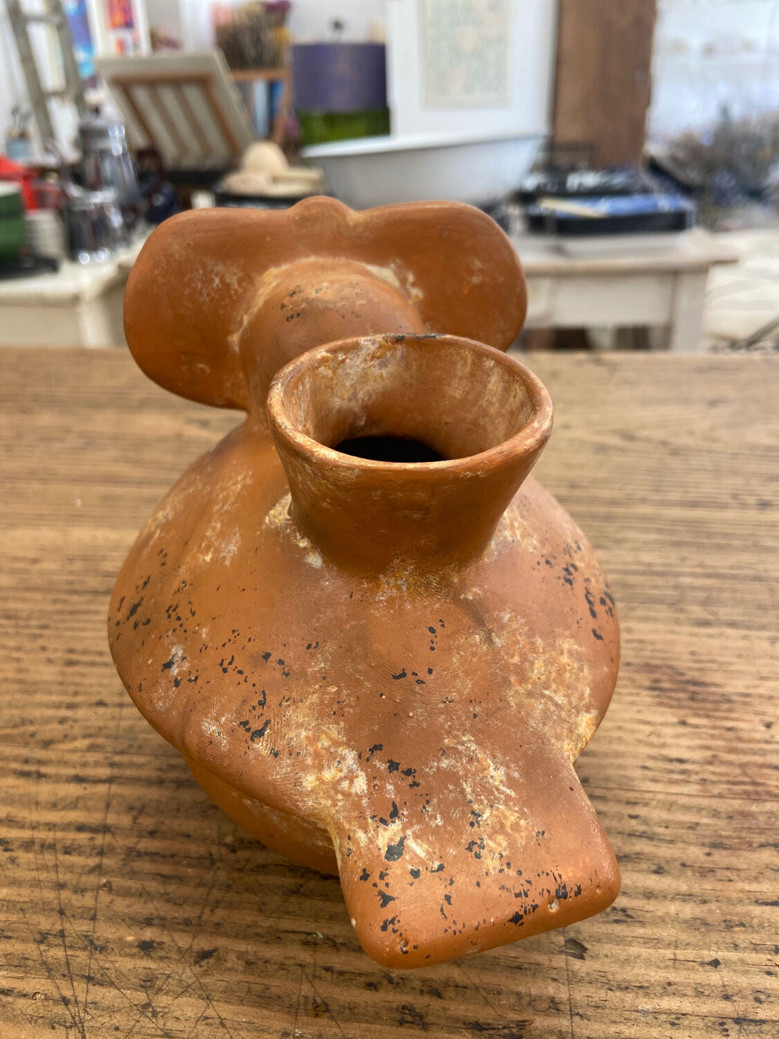 Ceramic vase in brown stoneware figure of owl