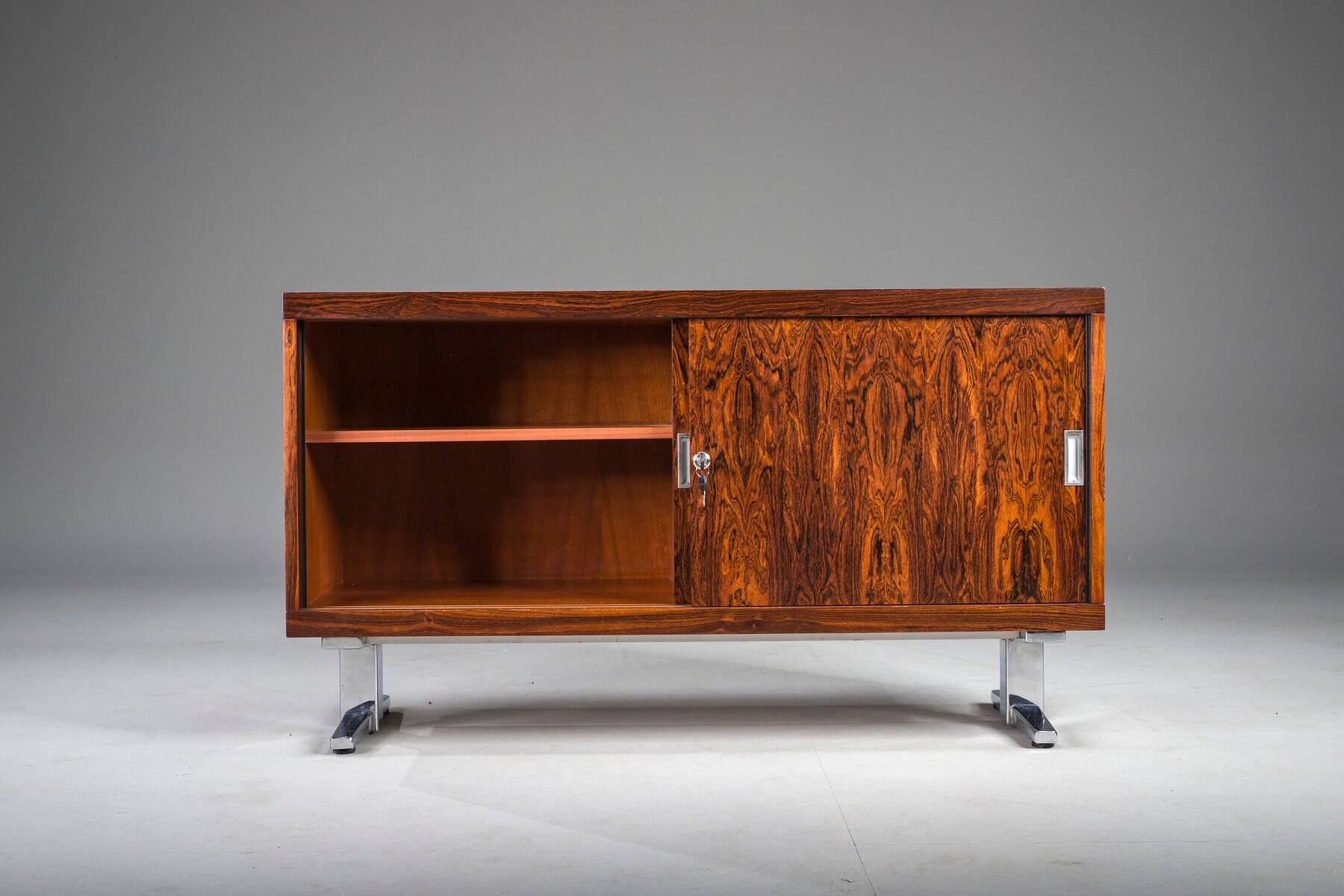 Mid-century wood veneer sideboard with chrome legs, 1960s