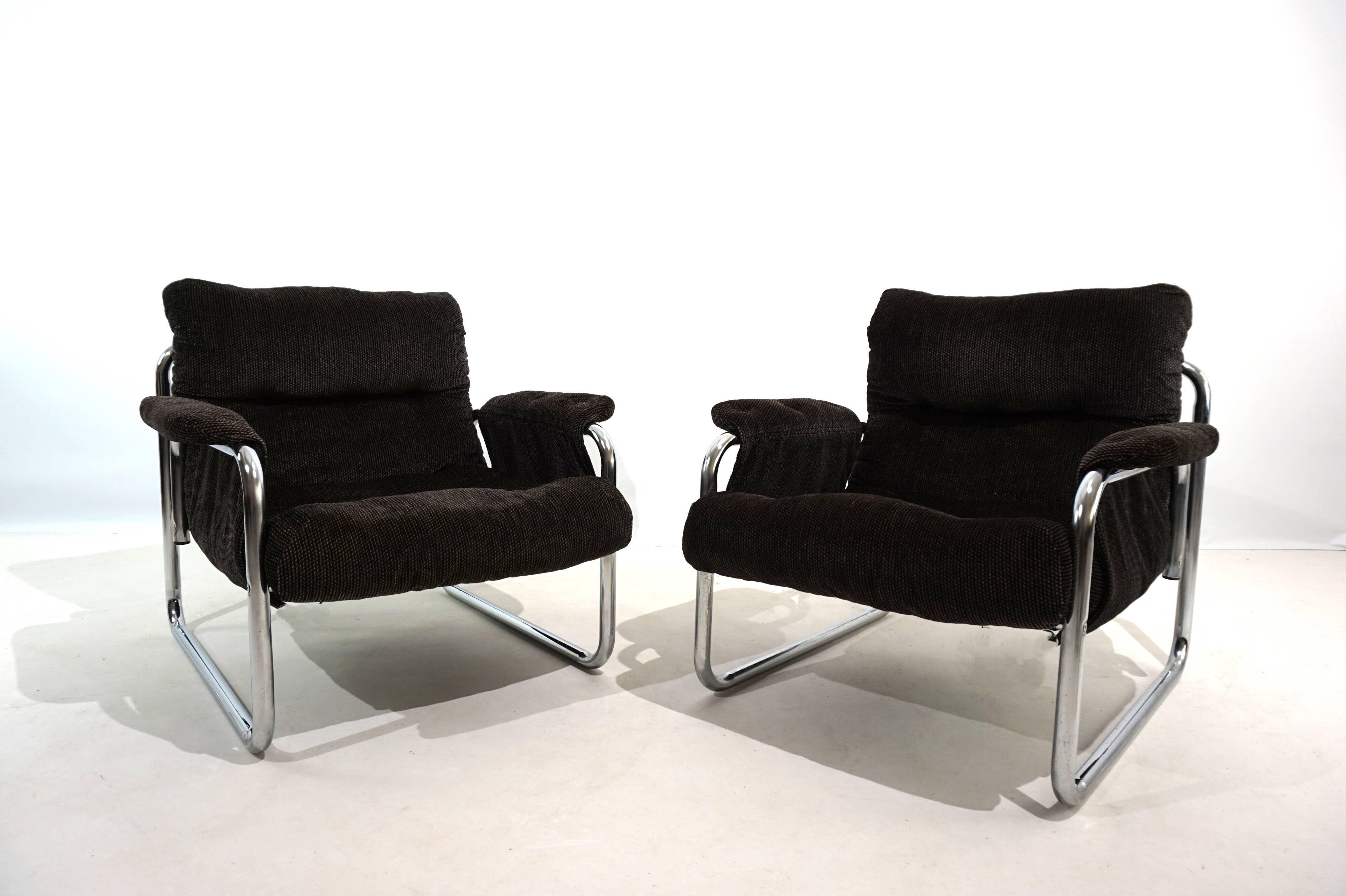Lot de 2 fauteuils lounge cantilever chromés Herlag par Johan Bertil Häggström