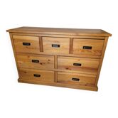 Large chest of drawers with 7 drawers in solid pine – Rustic / Apothecary style