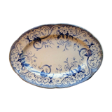 Plat ovale art nouveau 1880 signé Creil Montereau modèle Flora, décor liserons