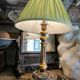 Lampe en bois polychrome et doré 1920