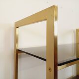 Artelano vintage bookcase shelves in gold metal smoked glass from the 70s