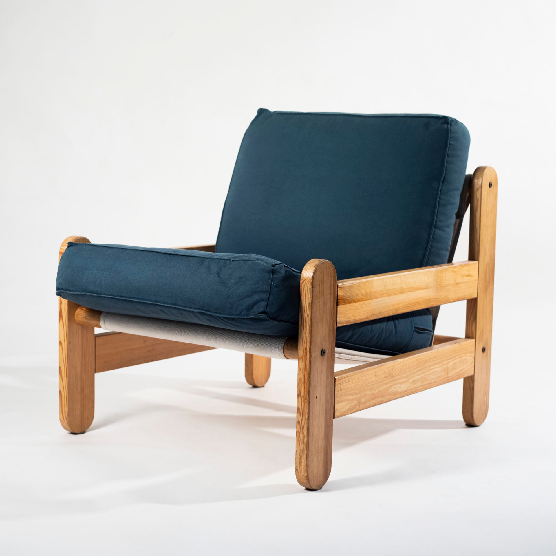 Sling chair in pine, canvas and shipskin, 1970s